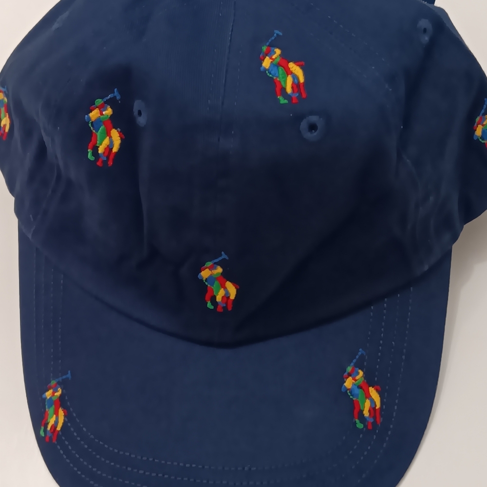 POLO RALPH LAUREN MEN'S NAVY BLUE ALL OVER LOGOS CAP HAT OSFA MSRP $49 B…